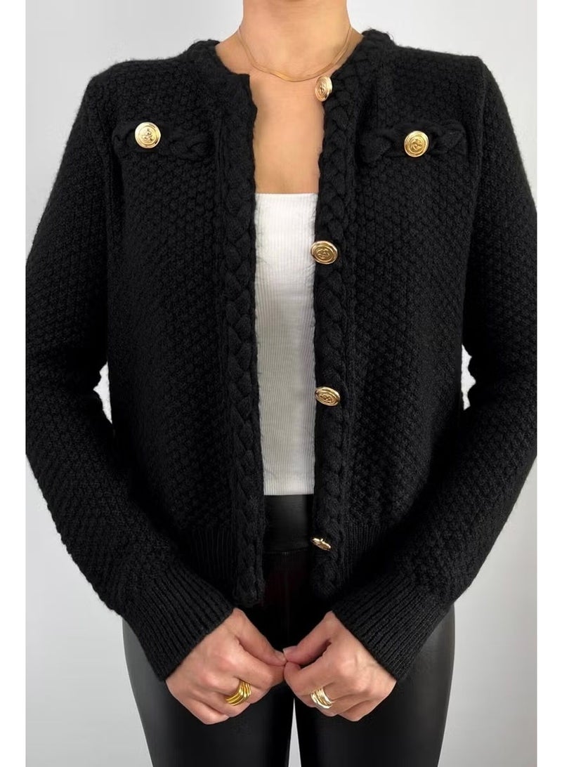 Ritnice Women's Paris Black Hair Knit Detail Knitwear Cardigan / Jacket - Image 3